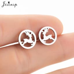 Korean Style Star Moon Ear Studs for Girls Minimalist Cat Puzzle Leaf Dinosaur Earrings Black Stainless Steel Jewelry Oorbellen