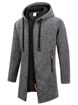 Men's Retro Zipper Jacket Mid Length Windbreaker Spring Autumn Winter Fleece Warm Jackets Fashion Casual Patchwork Yarn Coat