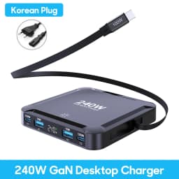 Ubigbuy 240W GaN Charger Digital Display Fast Charging Station with 100W USB C Retractable Cable For iPhone 17 Samsung MacBook