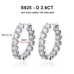 KNOBSPIN D VVS All Moissanite Earring 925 Sterling Silver Plated 18k White Gold with GRA Wedding Diamond Hoop Earrings for Women