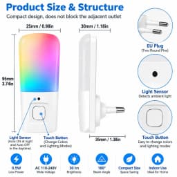Melery Night Light Bulbs EU Plug 0.5W Low Power Sensor Control RGB Plug-in Color Changing Susk To Dawn Home Office Lamp Creative