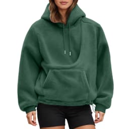 Women Fall And Winter Casual Fleece Solid Color Pet Pocket Hooded Sweatshirt Funny Adjustable Hem Pullover Hooded Women Pullover