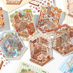 13 Pcs in 1 Book Cartoon 2.8D Landscape Sticker DIY Pocket Cabin Scene Stacking and Stick Stickers Gift for Kid Child Student