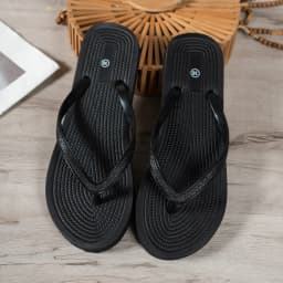 Women's Summer Solid-Color Fashion Waterproof Non-Slip Breathable Round-Toe Flat Slip-On Beach Pool Bathroom Flip-Flops