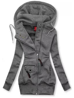Slimming Printed Hoodie Women's Drawstring Long Sleeve Thickened Polyester Fiber Commute Style Cardigan Sweater
