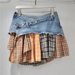 Women Plaid Denim Patchwork Streetwear Irregular A-line Mini Skirt 2025 Summer Street Female Classic Jeans Cargo Skirts