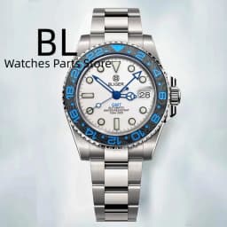 BLIGER 40mm Customizable Logo Blue GMT Watch For Men Black White Dial Green Luminous Sapphire Glass Waterproof Reloj Hombre Date