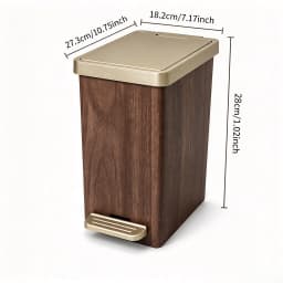 Wood Grain Square Pedal Trash Can, Plastic Step‑On Garbage Bin with Removable Inner Bucket, Odor‑Proof Lidded Waste Bin with Gold Accent for Bathroom Kitchen Bedroom Office Home