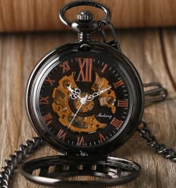 10pcs/lot Vintage Vertical Stripes Case Flip Mechanical Pocket Watch Roman Dial Hand Wind Skeleton Men Women Gift Watch