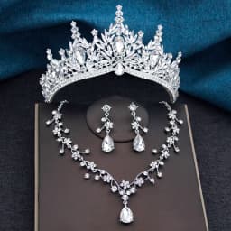 Baroque Wedding Crown for Bride 3-pack Tiara Earrings Necklace Bridal Jewelry Set Champagne Crystal Costume Party Birthday Gift