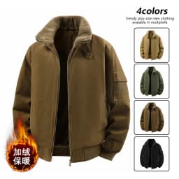 Male Reversible Washed Pure Cotton Fleece Lined Thick Jacket Multi Pocket Stand Collar Workwear Business Coat For Middle Aged
