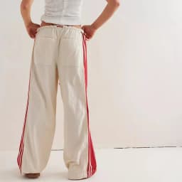 Vintage Women Side Striped Track Pants Y2K Drawstring Elastic Waist Wide Leg Sweatpants Pockets Casual Loose Parachute Pants