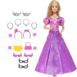 14 Pcs / Lot = 1x Fairy Tale Doll Dress + 13x Random Accessories Shoes Handbag Glasses Clothes for 11.5'' Doll Girl Baby Toys