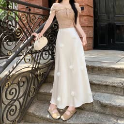 2025 Summer New: French Style 3D Flower High Waist Figure-Flattering Mermaid Tail Midi Skirt