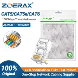 ZoeRax RJ45 CAT6 Pass Through Connectors 1.1mm hole Gold Plated 8P8C Modular Ethernet Network Cable Plug End for Cat6 Cat5e