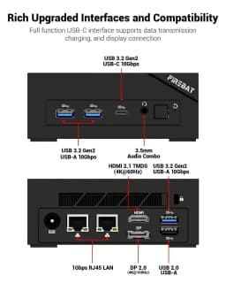 FIREBAT MINI PC AM02 AMD Ryzen 5 6600H 16GB LP DDR5 512GB SSD Windows 11 WIFI6 BT5.2 Portable Desktop Computer Network Port HDMI