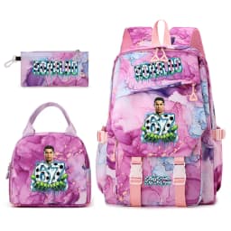 Cr7 Ronaldo 67 Print Student Backpack Set with Lunch Bag Pencil Case Teen Girls School Travel Daypack