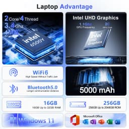 Lightweight 15.6" Laptop Intel 6500Y 32GB RAM 2TB SSD 5000mAh Windows 11 Backlit Keyboard Fingerprint for Business & Gaming