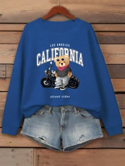 Street Rider Cool Bear Pattern Women Sweatshirt O-Neck Autumn Streetwear Unisex Jogging Casual Clothes Loose Fleece Pullover