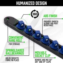 360° Swivel ABS Socket Organizer 1/4Inch 3/8Inch 1/2Inch Premium Quality Socket Clip Rail Holder Socket Organizer Sleeve Tools