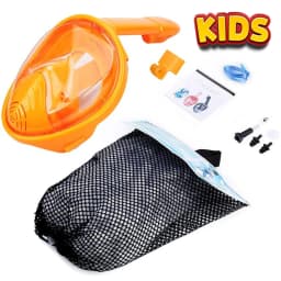 Kids Full Face Snorkel Mask with Detachable Camera Mount Dry Top Snorkeling Swimming Diving Mask Wide View Anti-Fog Anti-Leak