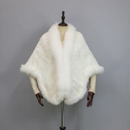 Women 100% Real Rabbit Fur Cape with Fox Fur Collar Winter Warm Knitted Cloak Rabbit Fur Poncho Girls Party Fashion Shawl Scarf