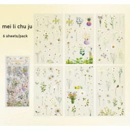 6 Sheets/pack PET Die-cut Sticker Retro Plants Flowers Ferns Clovers Lavenders DIY Scrapbook Junk Journal Collage Materials