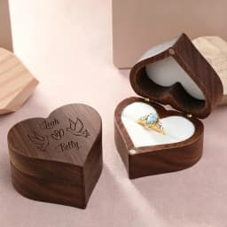1PCS Love Heart Shaped Walnut Wood Ring Box Free Engraving Name For Wedding Ceremony Jewelry Box Storage Proposal Wedding Gift