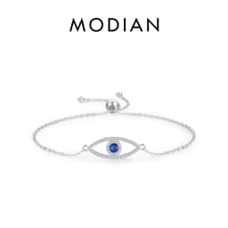 MODIAN Pure 925 Sterling Silver Luxury Turquoise Blue Eyes Clear Cubic Zircon Crystal Link Chain Bracelet For Women Fine Jewelry