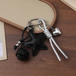 PU Leather Star and Ball Pendant Love Heart Ring Keychain Women Bag Decoration Backpace Accessories for Daily Use or Party Gifts