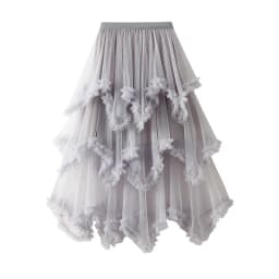 Black fungus edge irregular mesh cake skirt, mid length, high waist, big swing, fluffy fairy gauze skirt, long skirt, 2025 women