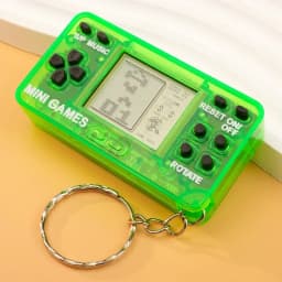 Blue Mini Retro Handheld Game Console Keychain Cute Backpack Pendant with Bells Novelty Gaming Keyring