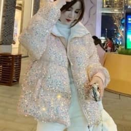 Sequined White Duck Down Short Down Jacket Women Thicken Parkas 2025 New Fashion Down Jacket Women Korean Loose Parka Coat