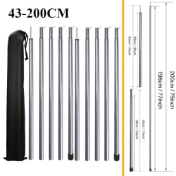 Telescopic Tent Poles Set of 2 Universal Adjustable Aluminium Camping Awning Poles Sun Sail Shelter Rods Tarp Tent Accessories