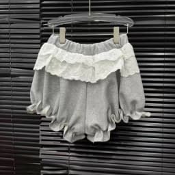 DEAT 2026 Fashion New Niche Design Lace Patchwork Bud Elastic Waist Shorts For Women Drawstring Loose Short Pants Female11A08346