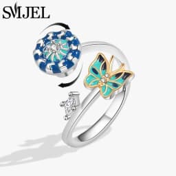 New Sunflower Anxiety Ring Fidget Spinner Rings for Women Cute Butterfly Hummingbird Charms Finger Ring Anti Stress Rotate Gifts