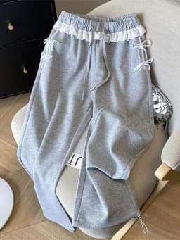 Gray Lace Patchwork Sweatpants Women High Waist Sweet Trousers Korean Fashion Loose Female Elegant All Match Wide Leg Pants