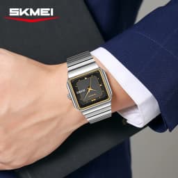 SKMEI 9414 Simple Square Dial Calendar Week Stainless Steel Strap Quartz Watch Men's Waterproof Business Mens Watch Reloj Hombre