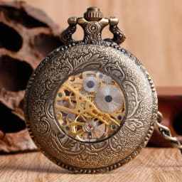 Retro Bronze Roman Number Skeleton Mechanical Pocket Watch Hand-winding Fob Watches Birthday Christmas Gift