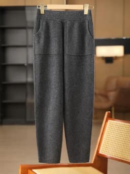 New Classy Autumn Winter Soft Thick Warm Wool Women Pencil Pants Woman 100% Merino Wool Trousers Elastic Waist Knited Wool Pants