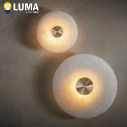 Luma Natural Alabaster Stone LED Wall Lamp, Round Marble Copper Sconce Light for Foyer TV Background Bedside Staircase Decor