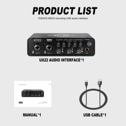 UX22 Audio Interface 192kHz 32-Bit USB Sound Card for Studio Recording Live Streaming Podcast DAW Music Production & YouTube