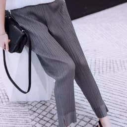 2025 New Folded Straight Leg Pants Grey Slimming Paper Figure Japanese Style Split Nine Points Women's Pencil Thin Leggings