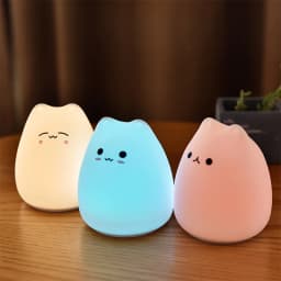 LED Cat Night Light for Kids Soft Silicone Touch Sensor 7 Colors Changing Cartoon Sleeping Lamp for Bedroom Nursery Decoration