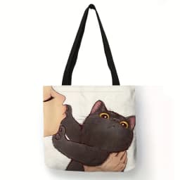 Cute Cartoon Cat Print Tote Bag, Large Capacity Shoulder Bag, Women's Casual Handbag For Work School Shopping