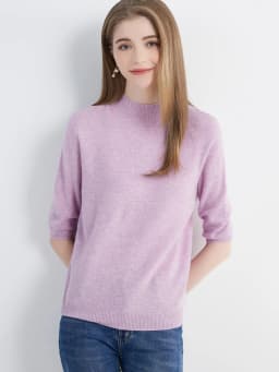 Wool Top Women's Sweater Knitwears Short Sleeve Pullover 100% Wool Half Turtleneck Sweater for Women Knit Jumper Female Clothing