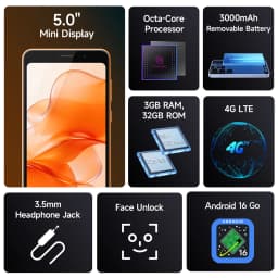 【World Premiere】Ulefone Note 22 Mini 5.0" Smartphone Android 16 Removable Battery Mobile Phone Dual SIM Standby Global Version