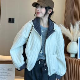 Korean Loose Hooded Plaid Patchwork Quilted Coat for Women Autumn Winter Casual Cotton Padded Jacket Women Zip Up Cropped Parkas