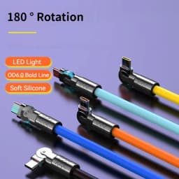 120W 6A Super Fast Charge Type C Silicone 180° Rotating Elbow Type-C-C Data Cable 1M 2M USB Cable USB C to C Charger Cable