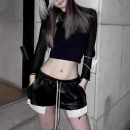 HKSH 2026 Summer New Women's PU Leather Shorts Dark RO Style Side Split Color Block Elastic Waisted Drawstring Hot Pants HK18687